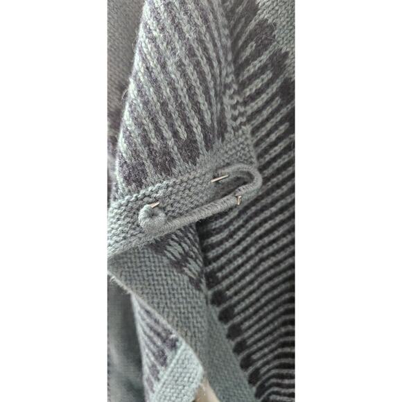 J Jill Drape Front Fair Isle Cardigan Wool/Nylon/Alpaca Green Navy XS Oversized - Picture 2 of 5